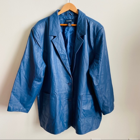 Beautiful Blue Genuine Leather Vintage Blazer Style Jacket - Picture 3 of 12